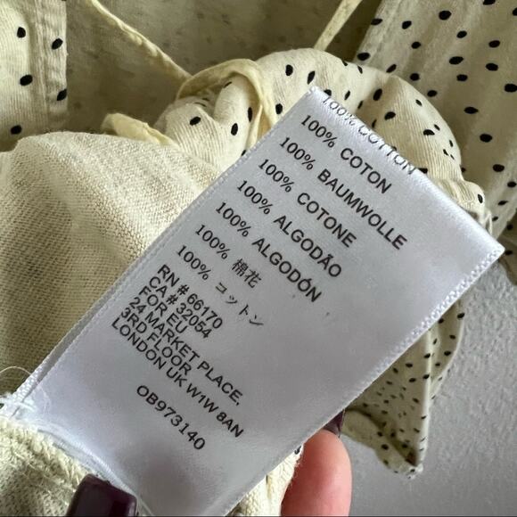 Urban Outfitters Pale Yellow Polka Dot Tie Open Back Peplum Top Large - Picture 9 of 10